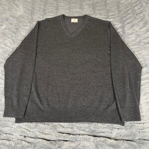 Brooks Brothers Red Fleece Gray Extra Fine Merino Wool V-Neck Sweater XXL